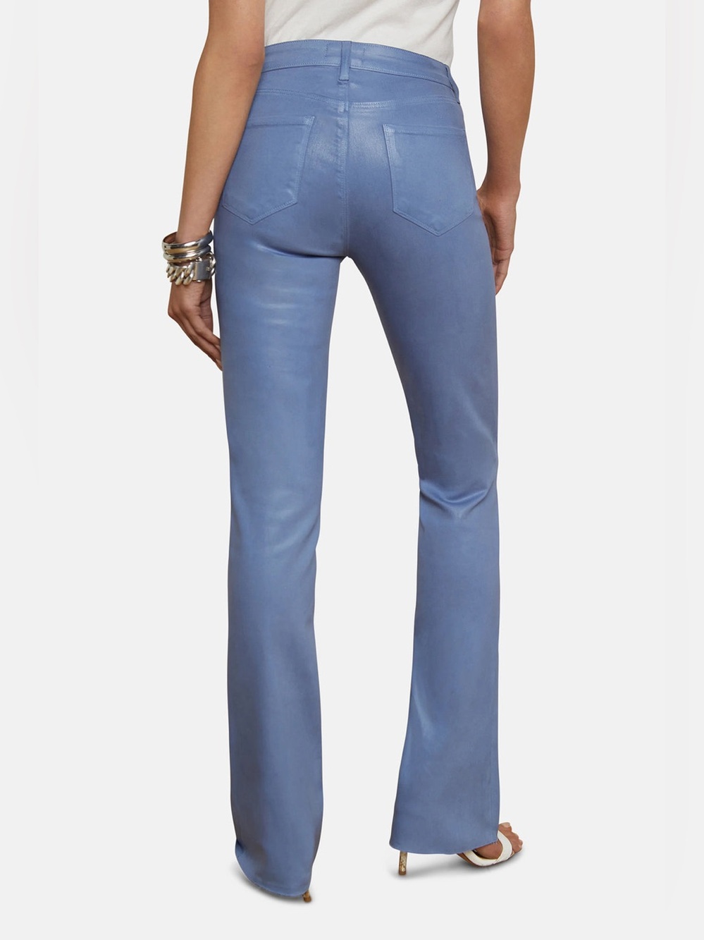 L'agence Ruth Coated Blue Mist Wax Straight Leg Flare Ankle High Rise Jeans 25 - Picture 5 of 11